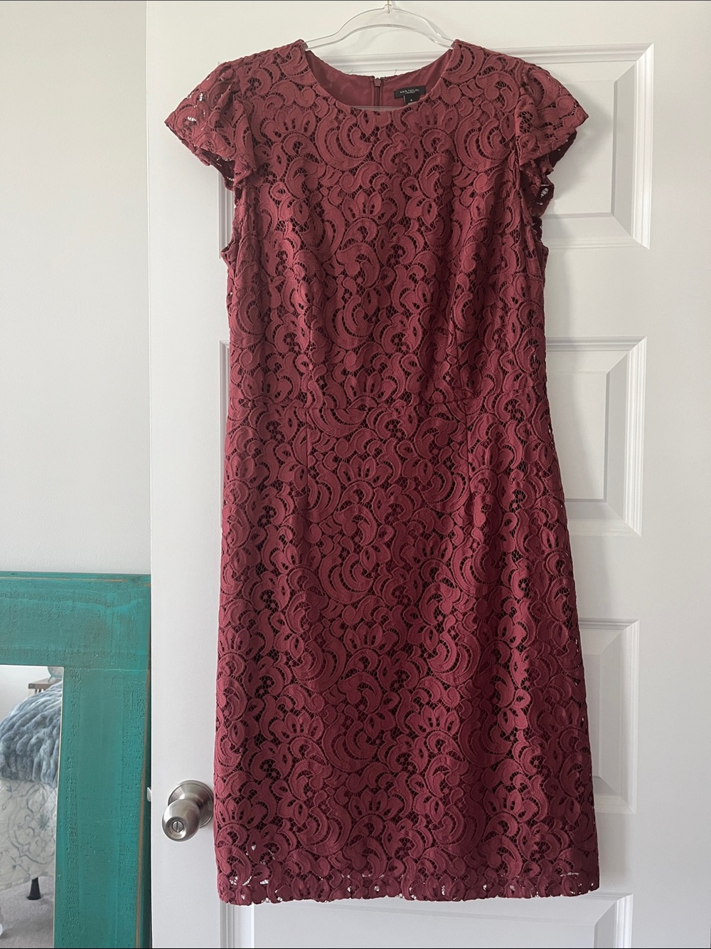 Lace Overlay Shift Dress in Burgundy